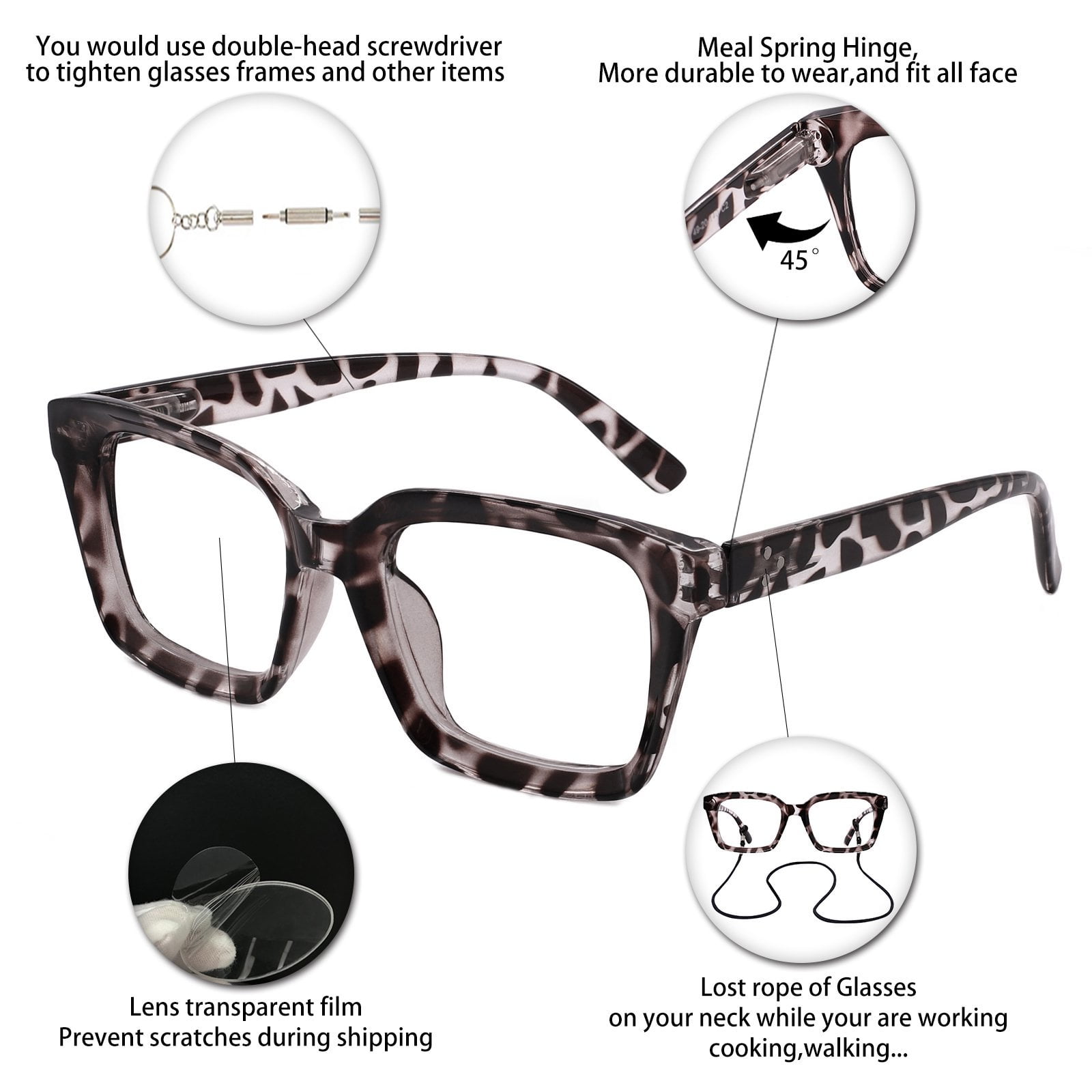 4 Pack Womens Reading Glasses 1.5 Large Readers 1.00 1.50 2.00 2.50 3.00 3.50 Designer Ladies 1.50 Reader Glasses with Spring Hinges and Acrylic Lens, Anti Glare, Relieve Eyestrain
