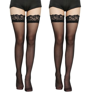 2 Pairs Stockings for Women Tops Tights Black over The Knee Socks
