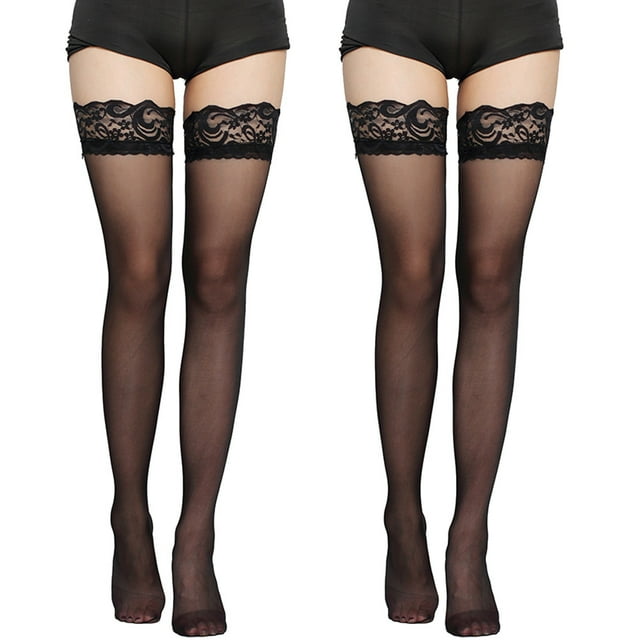 2 pares de medias largas negras sexis de encaje hasta la rodilla calcetines de tubo antideslizantes accesorios de vestir con silicona antideslizante para mujeres y niñas