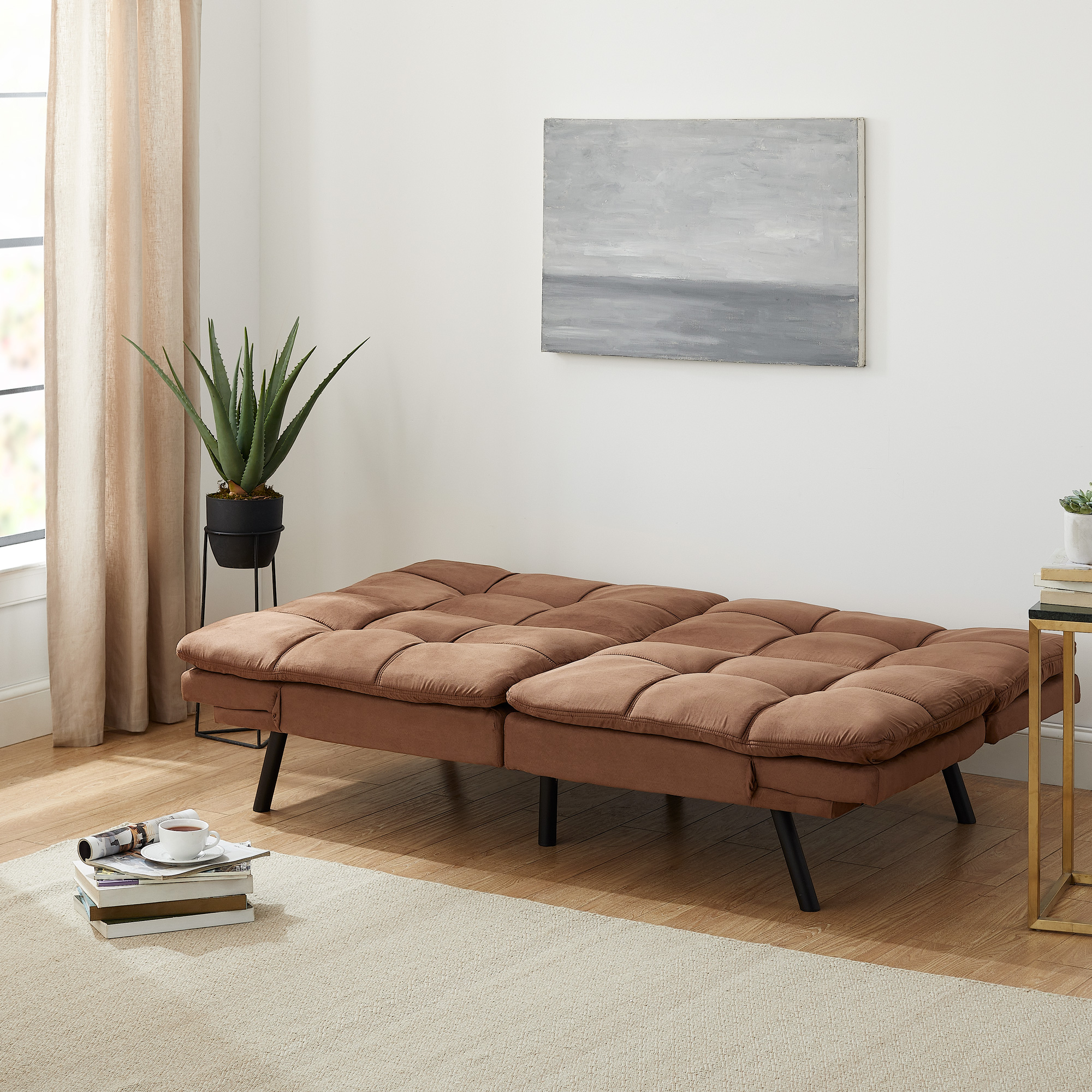 Mainstays Memory Foam Futon with Adjustable Armrests , Camel Faux Suede Fabric for Adults - image 7 of 9
