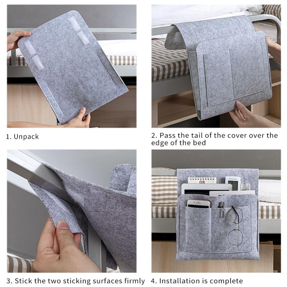 Felt Bedside Storage Bag with Pockets,Bedside Caddy, Convinient Bed Sofa Desk Hanging Organizer for Phone, Magazines, Tablet, Remotes