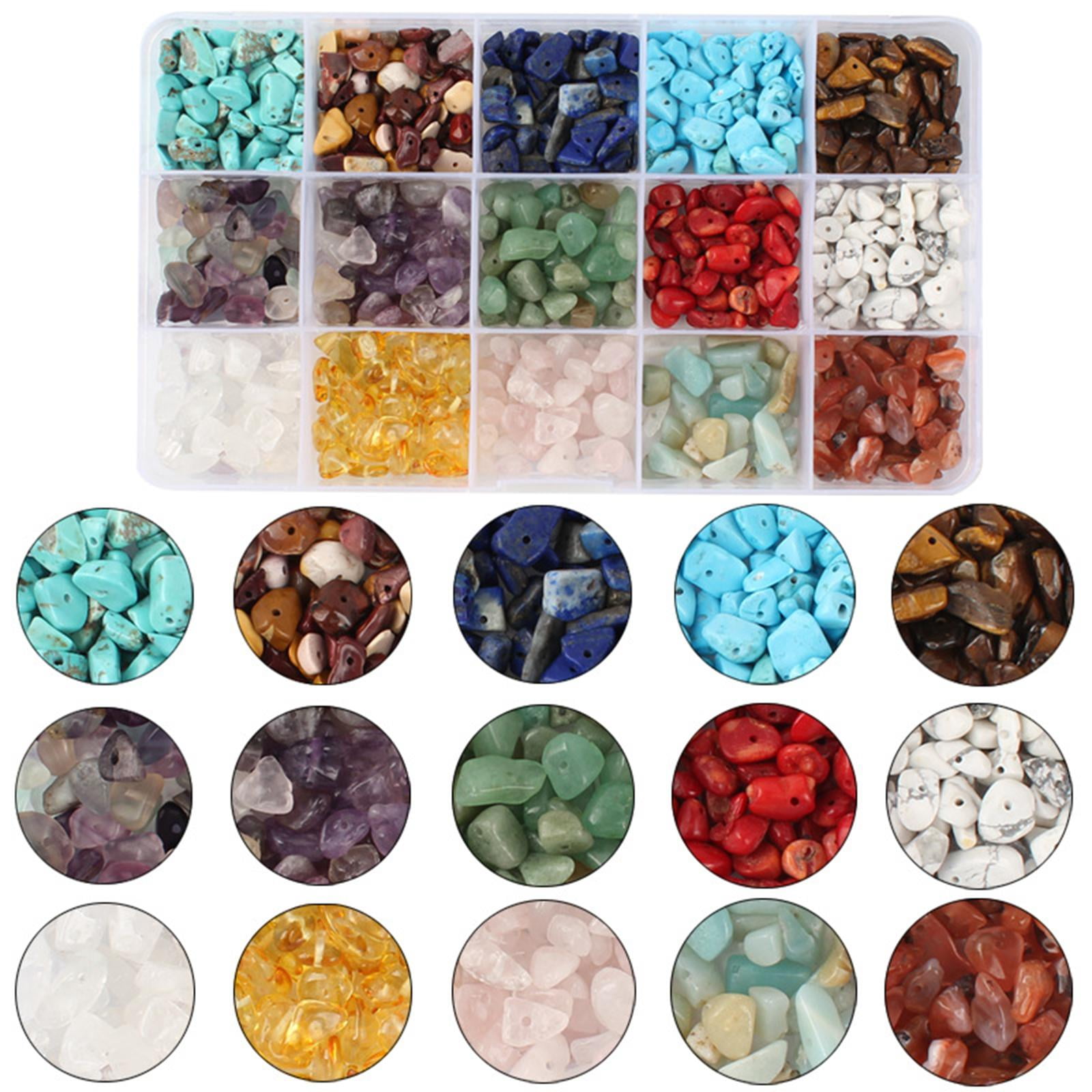 Milageto 15 Colors Assorted Gemstone Beads Irregular Natural Chips for DIY Jewelry Making B