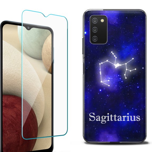 Slim-Fit Protective Fashion Phone Case (Black) for Samsung Galaxy A03s, with Tempered Glass Screen Protector, by OneToughShield ® - Zodiac / Sagittarius