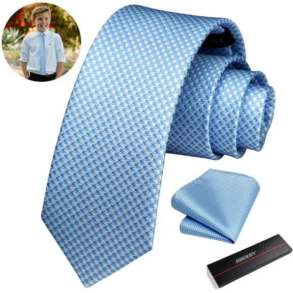 Boys Ties Kids' Neckties Children's Tie with Pocket Square Set School 49" Neck Tie, Light Blue