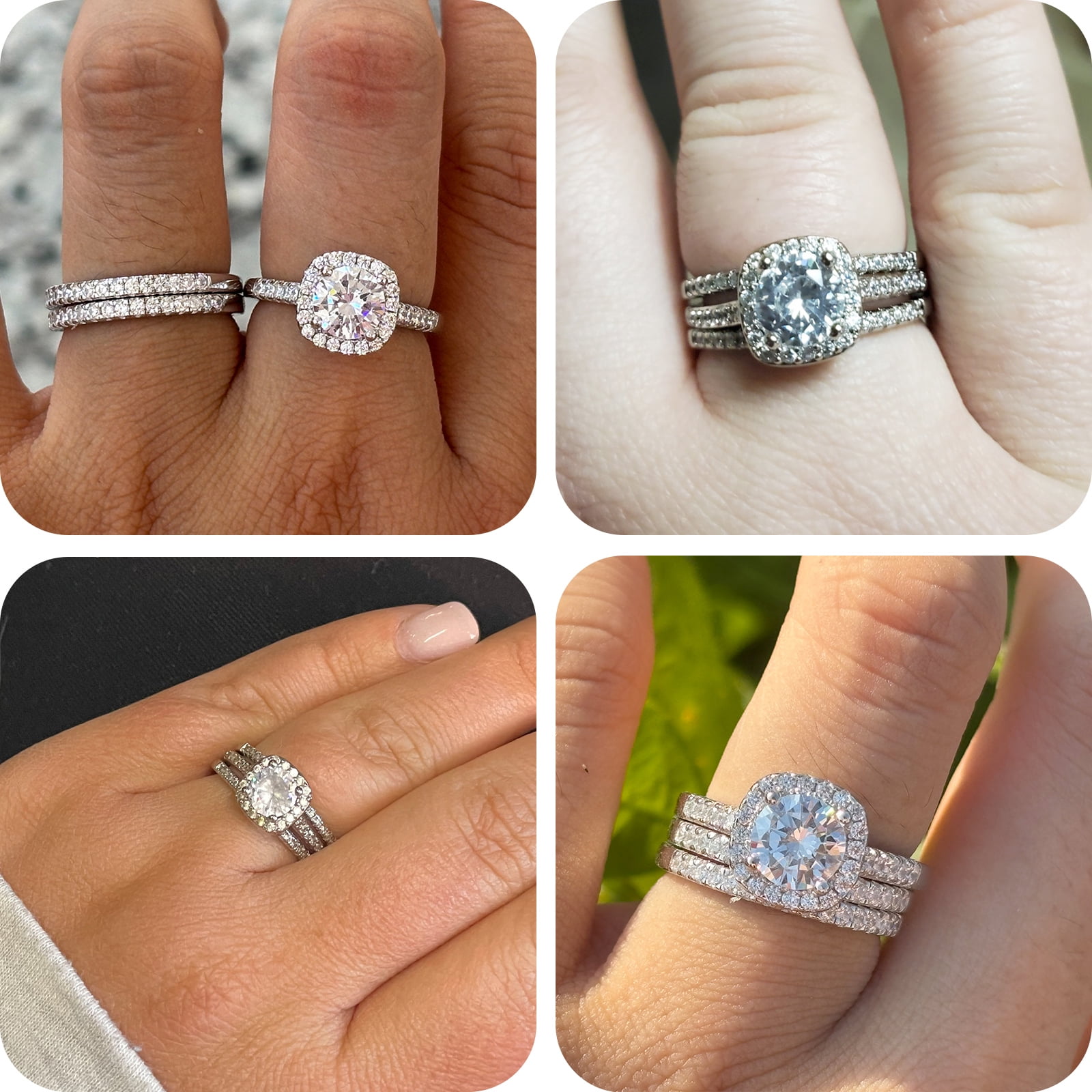 SFTING Wedding Ring Set for Women 3Pcs 925 Sterling Silver 5A Cubic Zirconia Bridal Sets Engagement Promise Eternity Ring for Women Size 5