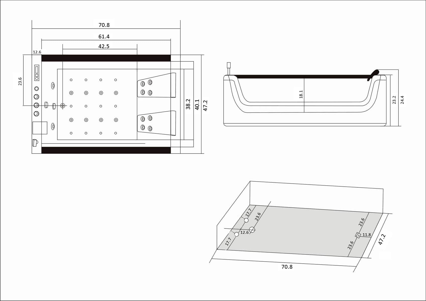Freestanding hot tub 70.8″ X 47.2″ whirlpool tub double pump – Positano