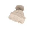 thumbnail image 4 of Xfvqtps Womens 3PCS Beanie Scarf and Thumb Hole Mittens Cute Plush Pompom Solid Color Simplicity Thickened Windproof Coldproof Warm Winter Beanie Scarf and Mittens Beige, 4 of 6