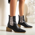 thumbnail image 2 of jovati Womens Snake Print Colorblock Square Heel Side Zipper Mid Heel Knight Boots, 2 of 9