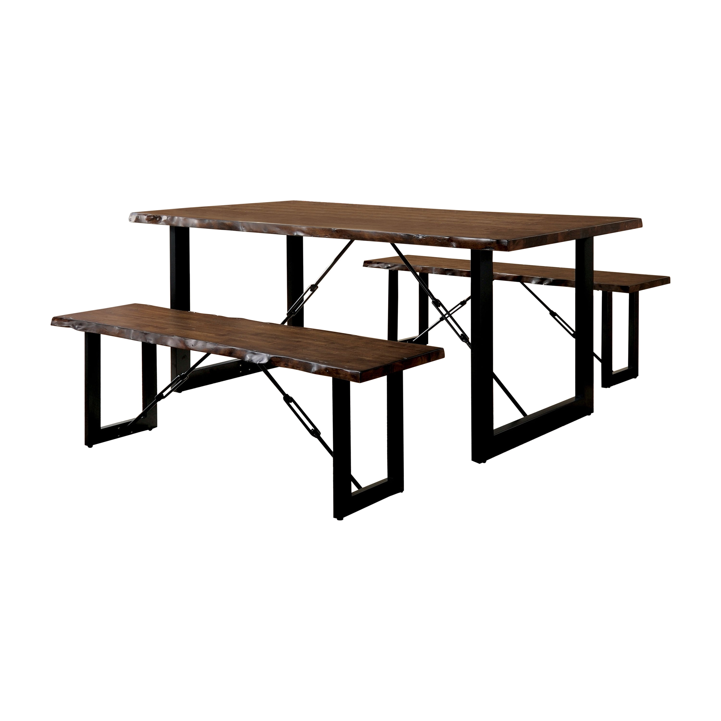 Furniture of America Jared 3 Piece Rustic Dining Table Set, Walnut Finish