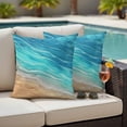 thumbnail image 6 of 2 Pack Outdoor Waterproof Throw Pillow Covers,Beach Sea Foaming Waves Blue Ombre Decorative Square Patio Pillowcases for Chair Couch Sofa 16x16in, 6 of 9