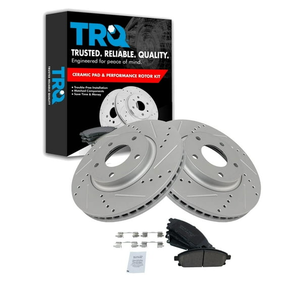 TRQ Front Performance Brake Pad & Rotor Kit Brake Pads Brake Rotors Set Ceramic Premium G-Coated Fits Select 2004-2009 Nissan Quest
