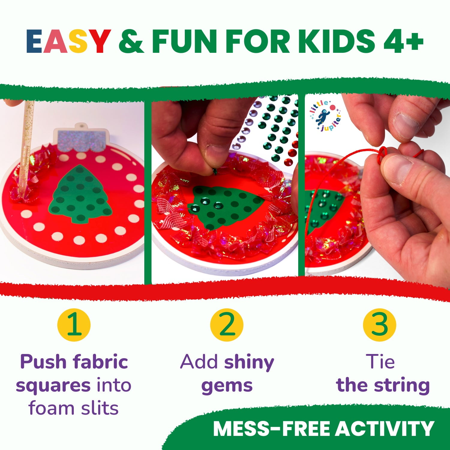 DIY Gem & Poke Art Christmas Ornaments for Kids Set for Kids 4 & Up - Makes 8pcs