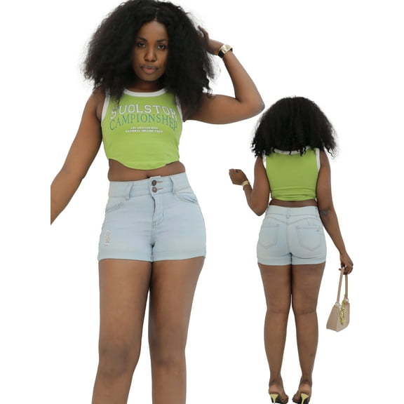 Light Blue Jean Shorts For Women, Washed Jeans, Stylish Double Button Design, Pocket,Women Jeans Shorts,Womens Stretchy Jean Shorts,Capri Pants For Women Short