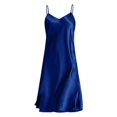 thumbnail image 2 of BESEW7 Summer Dresses for Women 2026, Satin V Neck Slim Fit Solid Color Casual Maxi Sundress, Soft Smooth Versatile Loungewear Dark Blue XXXL, 2 of 9