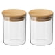 thumbnail image 1 of Frasco de vidrio Uxcell de 6.8 oz con tapa de bambú hermética, contenedor de cocina de vidrio, frasco de almacenamiento de alimentos claro, 2 paquetes (8x6.5cm), 1 of 6