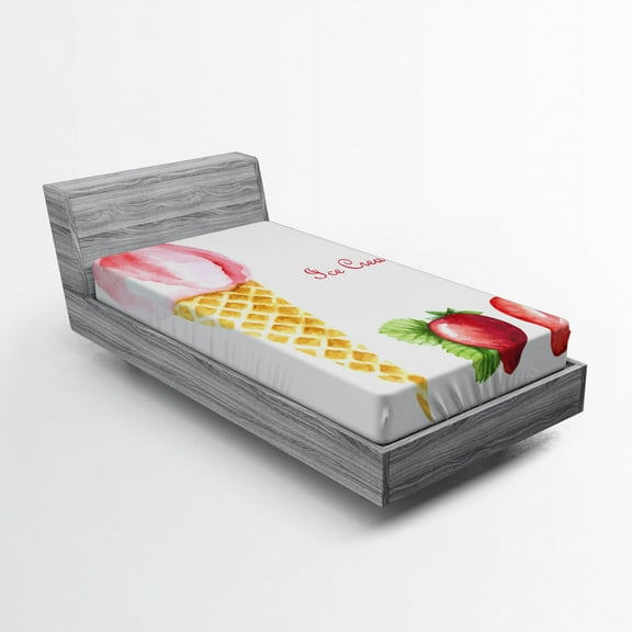 Ambesonne Ice Cream Fitted Sheet, Summer Flavors, Twin Size, Sand Brown Pale Pink