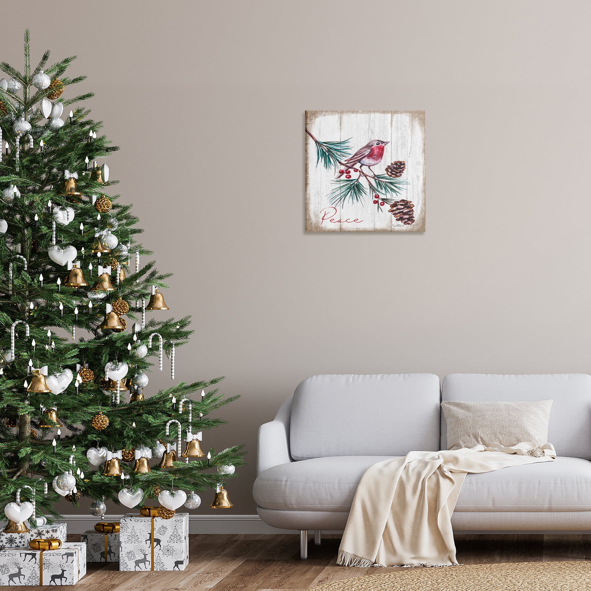 Stupell Industries Rustic Bird & Pinecones Holiday Painting Gallery Wrapped Canvas Art Prints Wall Art, 24 x 24
