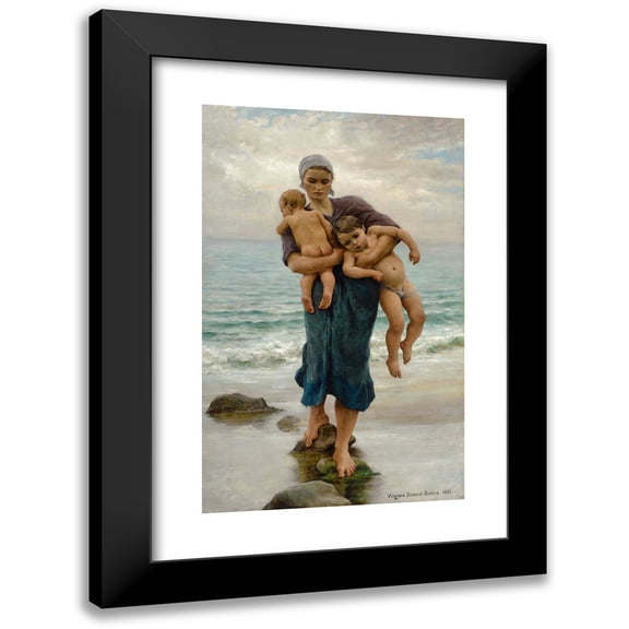 Virginie Demont-Breton 16x24 Black Modern Framed Museum Art Print Titled - Fisherman's Wife Coming to Bath Her Children (1881)
