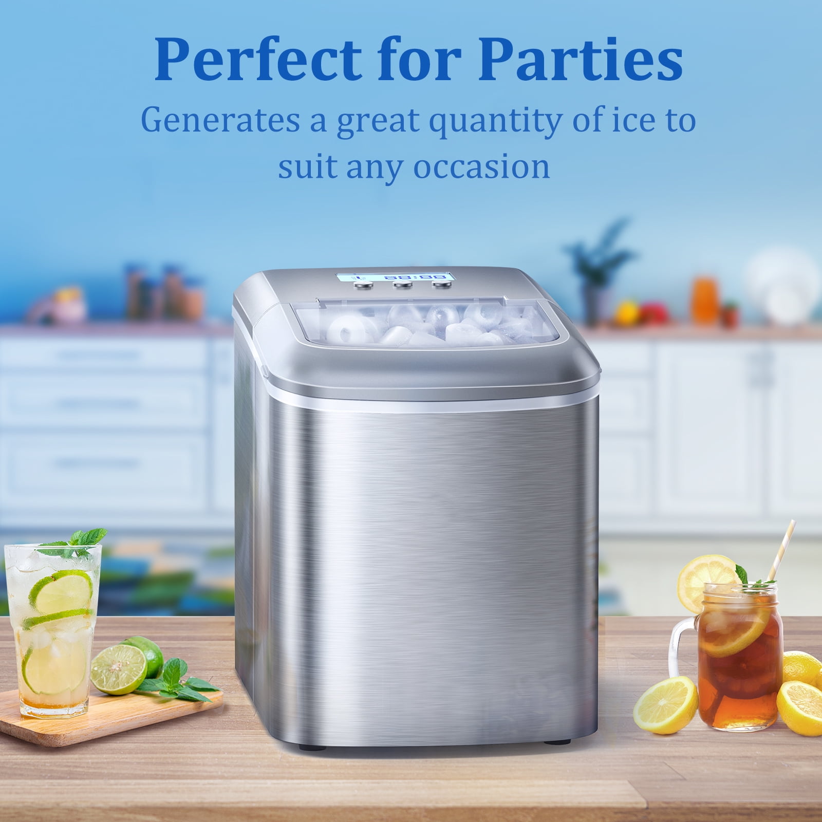 TaoTronics Ice Maker Countertop Machine 26lb/24H with LCD Display, Self-Cleaning Function and 9 Bullet Ice Cubes，2.1L Electric Ice Maker