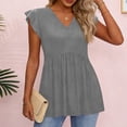 thumbnail image 5 of Summer Tops for Women V Neck Ruffle Sleeve Shirts 2026 Spring Dressy Casual Blouses, Gray 2XL, 5 of 6