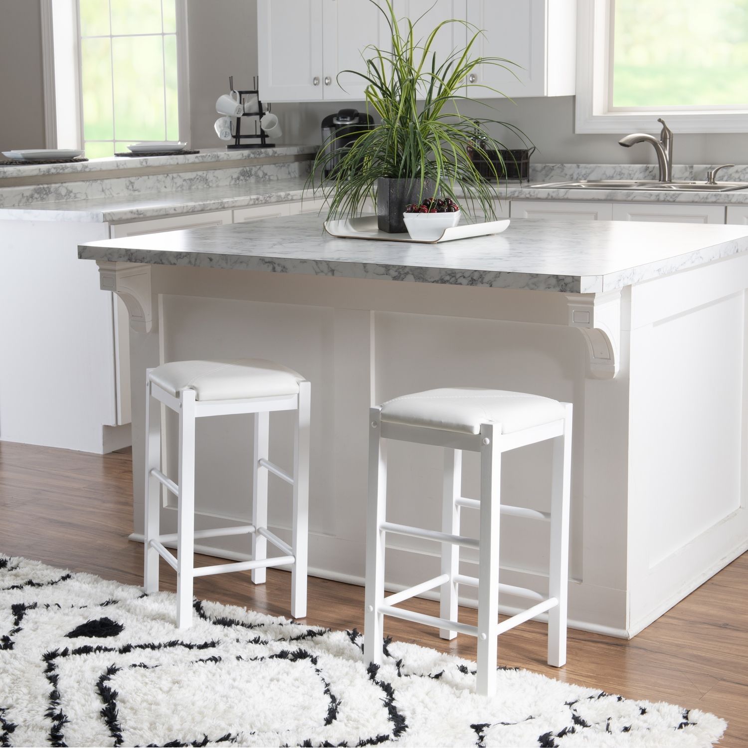 Lancer Backless Counter Stools, White Set Of Two