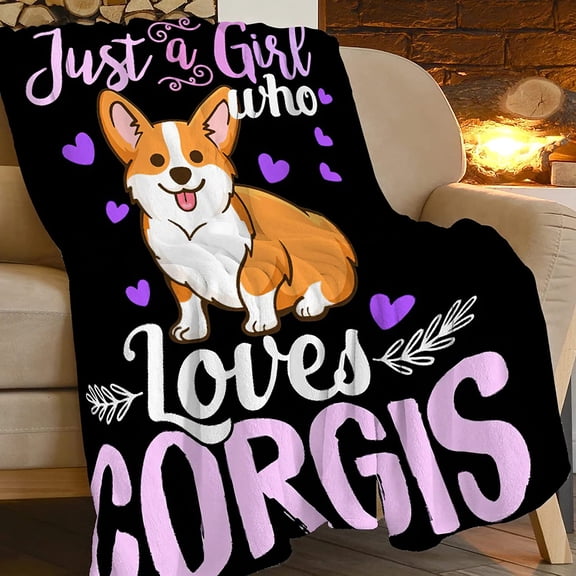 Cute Corgi Throw Blanket Just A Girl Who Loves Corgis for Women Corgi Lover Soft Cozy Fuzzy Fleece Blanket for Sofa Bed Couch Chair Living Room 50"X40"