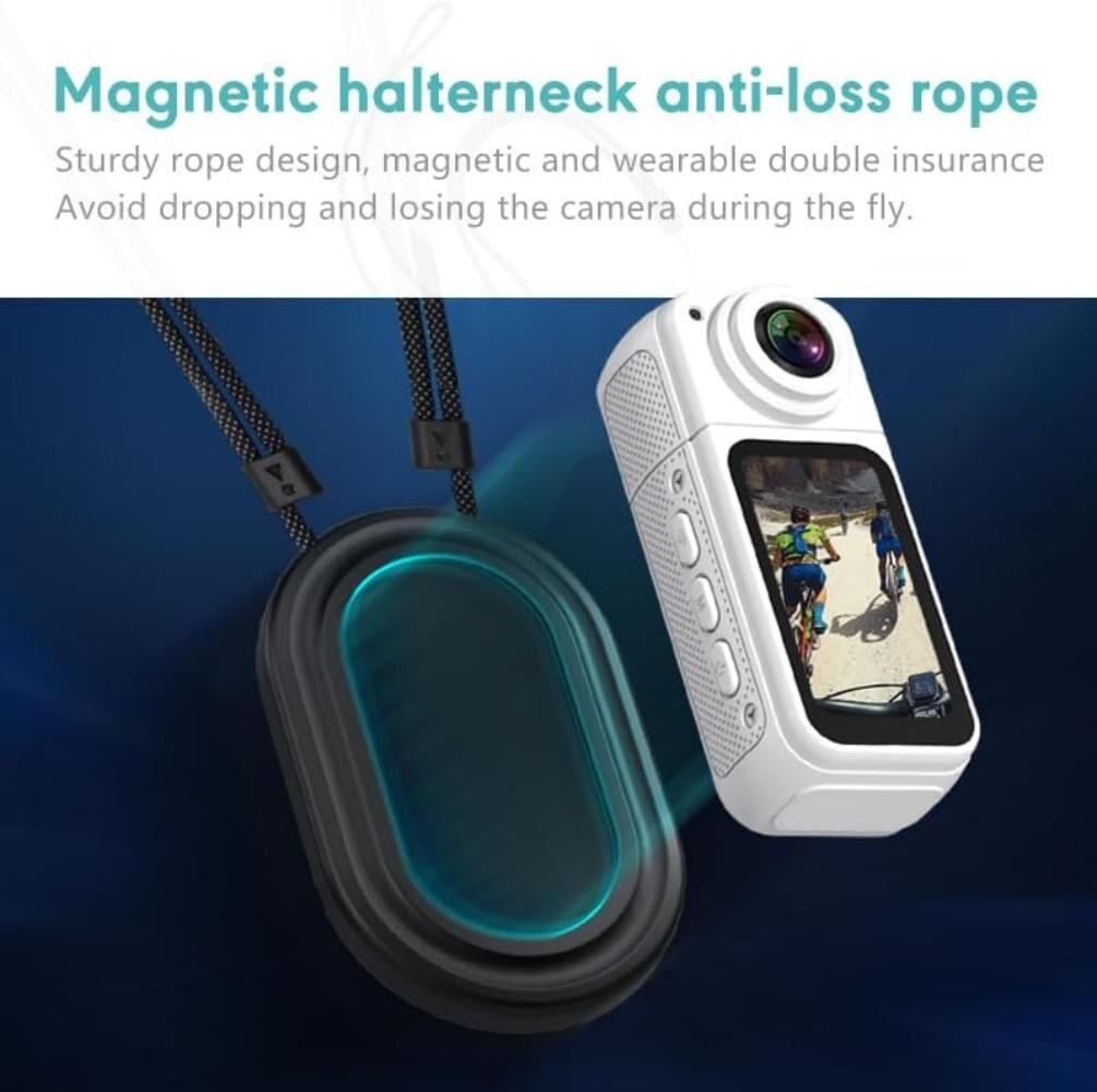 RWSEFK 180 Degree Rotation Action Camera Wearable Mini Camera Digital Video WIFI Magnetic Stand Thumb Sized Hands Free for Daily Life Recording