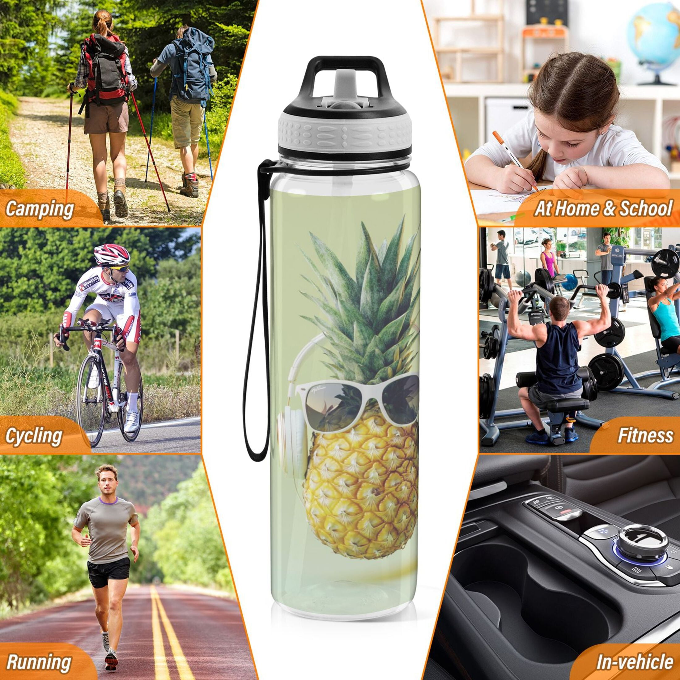 Sports Water Bottle 1000ML Tritan Food Grade Clear Water Bottle Fitness Outdoor Sports Bike Pineapple Glasses