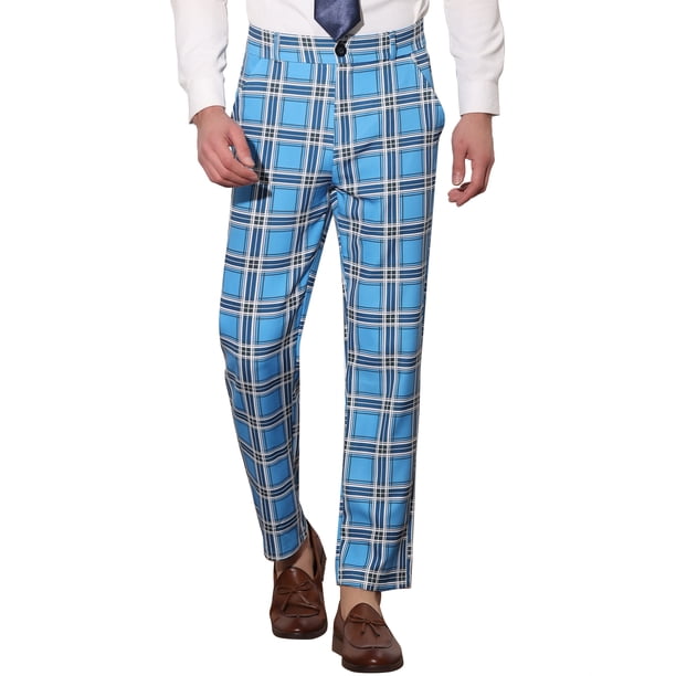 Pantalones de trabajo INSPIRE CHIC para hombres, formales de negocios, de cuadros, pantalones de prom, 32 azul claro