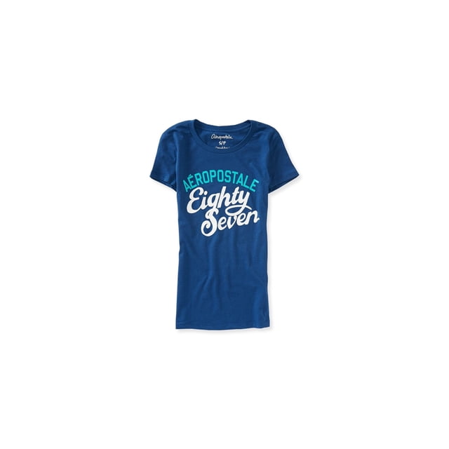 Camiseta básica Aeropostale Script Print 87 para mujer, azul, extragrande Aeropostale Camiseta básica