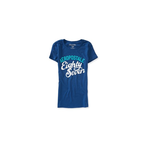 Camiseta básica Aeropostale Script Print 87 para mujer, azul, pequeña Aeropostale Camiseta básica