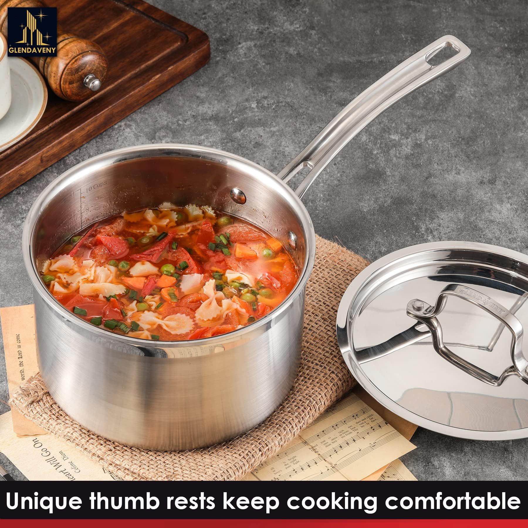 DELARLO Tri-Ply Stainless Steel Saucepan 3.5 Quart With Lid, Induction  Cooking Sauce Pot Sauce Pans, Heavy Bottom Saucier Pot Cookware, Dishwasher
