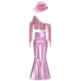 thumbnail image 4 of TTAO Girls 3Pcs Disco Dance Outfit Sequin Tassel Metallic Pants and Fedora Hat Western Cowgirl Jazz Dance Clothes Pink 10, 4 of 5