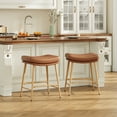 thumbnail image 6 of EOP 24''H Barstools Set of 2, Modern Saddle Counter Height Bar Stools, PU Leather Farmhouse Backless Counter Stools with Sturdy Metal Frame Legs, Brown, 6 of 9
