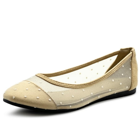 

Ollio Women s Shoes Dots or Floral Lace Breathable Round Toe Ballet Flats F1234