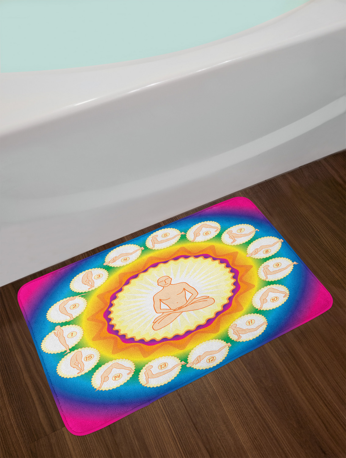 Yoga Bath Mat, Yogi in The Lotus Posture and Exercises in Several Positions Surya Namaskar Vitality, Non-Slip Plush Mat Bathroom Kitchen Laundry Room Decor, 29.5 X 17.5 Inches, Multicolor, Ambesonne - image 2 of 2