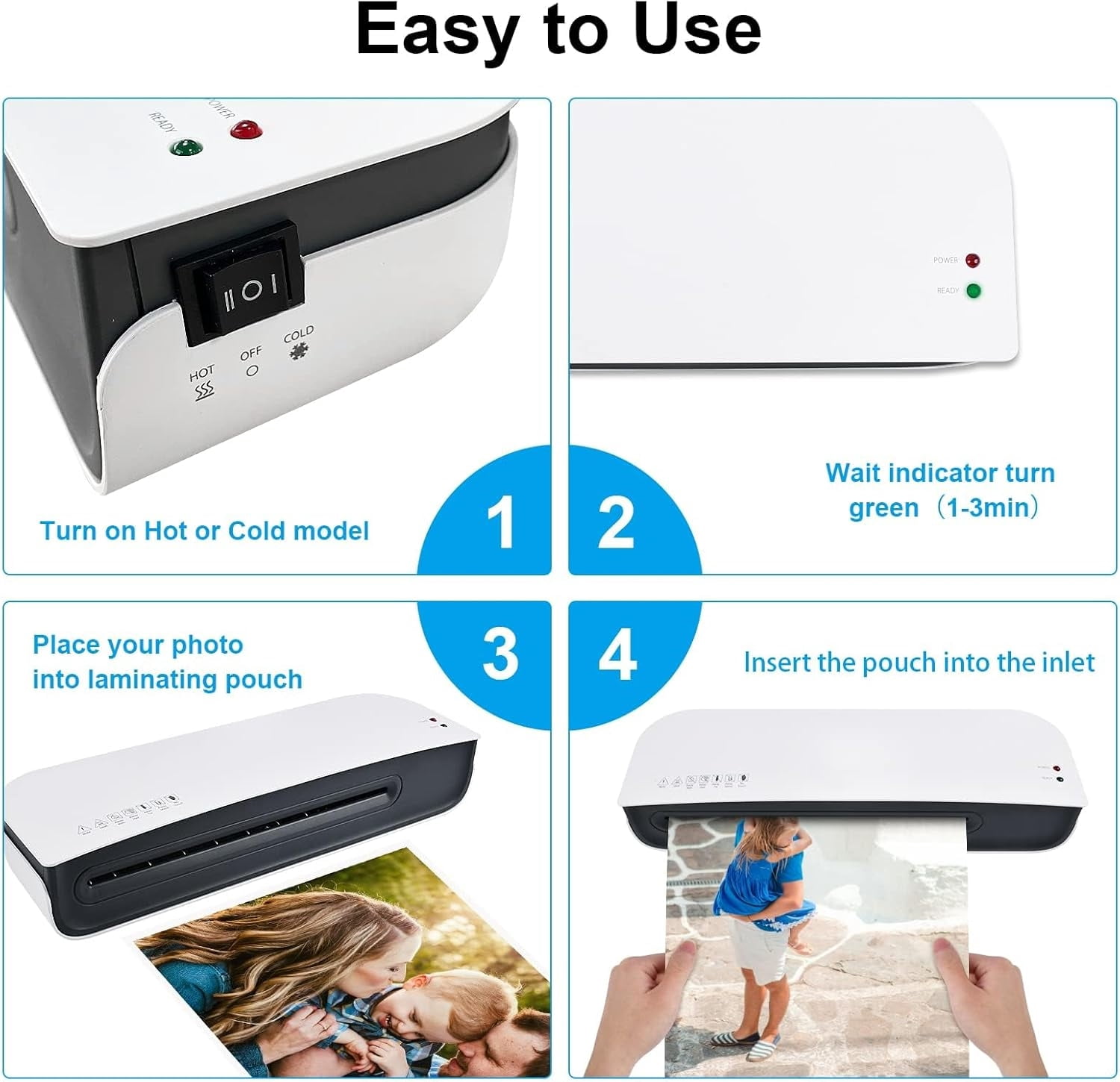 Laminater Machine, 9 Inch Thermal Laminater Machine, 4 in 1 Personal Desktop Cold Laminator with Paper Cutter, Corner Rounder and 15 pcs Laminating Pouches, for Office School, Business, Home Use