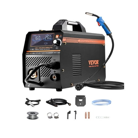 VEVOR MIG Welder, 160A Synergic Mig Welding Machine, 4-in-1 Gas MIG/Flux Core MIG/Stick/Lift TIG Multi-Process Welder Machine, 110V/220V Dual Voltage Mig Welder