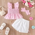thumbnail image 4 of kpoplk Toddler Baby Girl Clothes Summer Linen Outfit Bows Ruffle Vest Shirts + Ruffled Short Set 12 18 24 Month 2T 3T(Pink,3-4 Y), 4 of 7