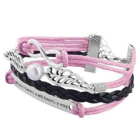 Zodaca Fashion Leather Cute Infinity Charm Bracelet Jewelry Silver lots Pink/Black Wing