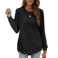 thumbnail image 4 of Lightweight Crewneck Sweatshirts for Women 2025 Long Sleeve Asymmetrical Hem Plain Sweatshirt Pullover Tops, 4 of 6