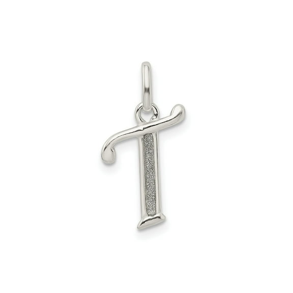 Sterling Silver Letter T Pendant for Women, Polished and Textured Initial Charm, Dainty Alphabet Necklace for Personalized Monogram Jewelry Style