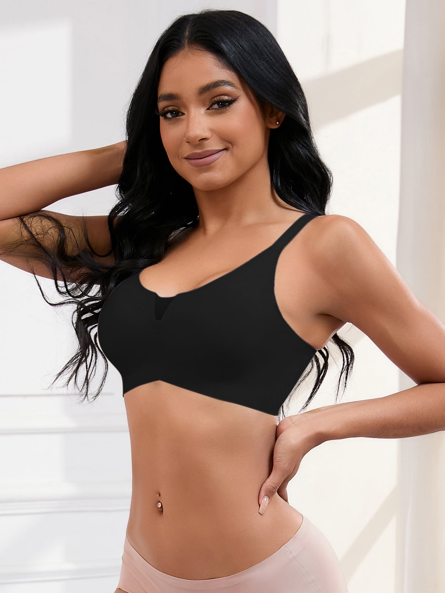 Unique Bargains Women's Padded Breathable Bras Push Up Mesh Wirefree Bras S Black