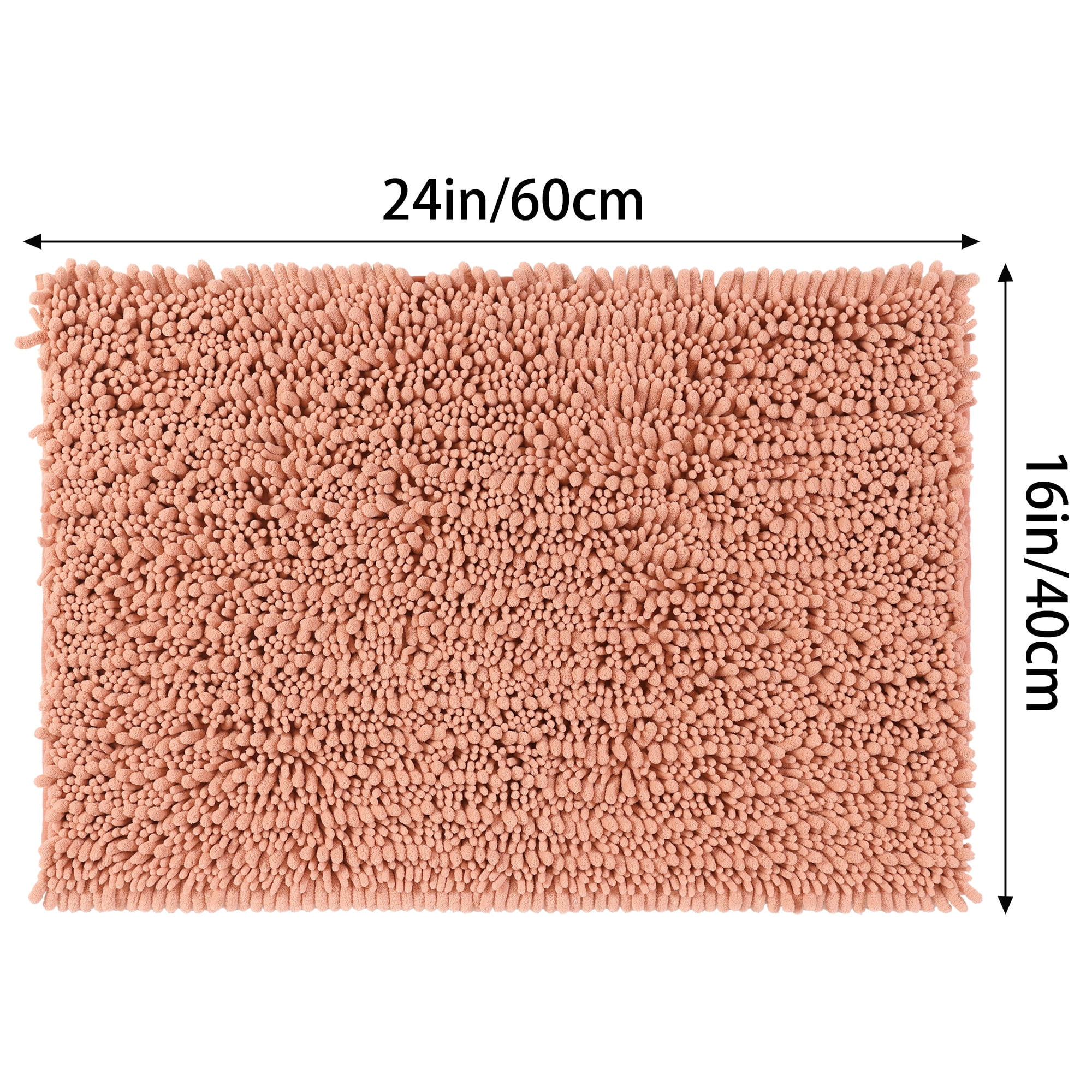 Unique Bargains Chenille Bathroom Rugs Non-Slip Bath Rugs Plain Washable Soft Shower Mat Pink 16" x 24"