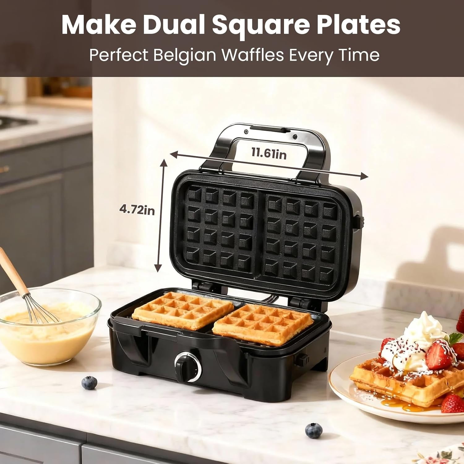 3-in-1 Waffle Maker with Removable Plates, Nonstick Sandwich & Pancake Maker, 5-Level  Control for Family Breakfast