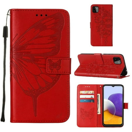 

Case for Samsung Galaxy A22 5G Premium Leather Flip Cover Magnetic Embossing Butterfly