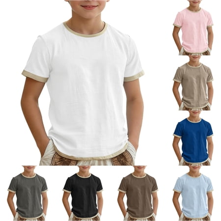Boys Summer Casual Short Sleeve Shirt Blend Round Neck Tee Color Design Comfortable Daily Wear Top For Kids Kids T-Shirts Summer Clothes