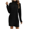 thumbnail image 2 of Zedker Long Sleeve Dress for Women Ribbed Knitted Mock Turtleneck Slim Fit Fall Dresses Bodycon Hip Hugging Dresses Fashion Clothes Plus Size Black S, 2 of 7