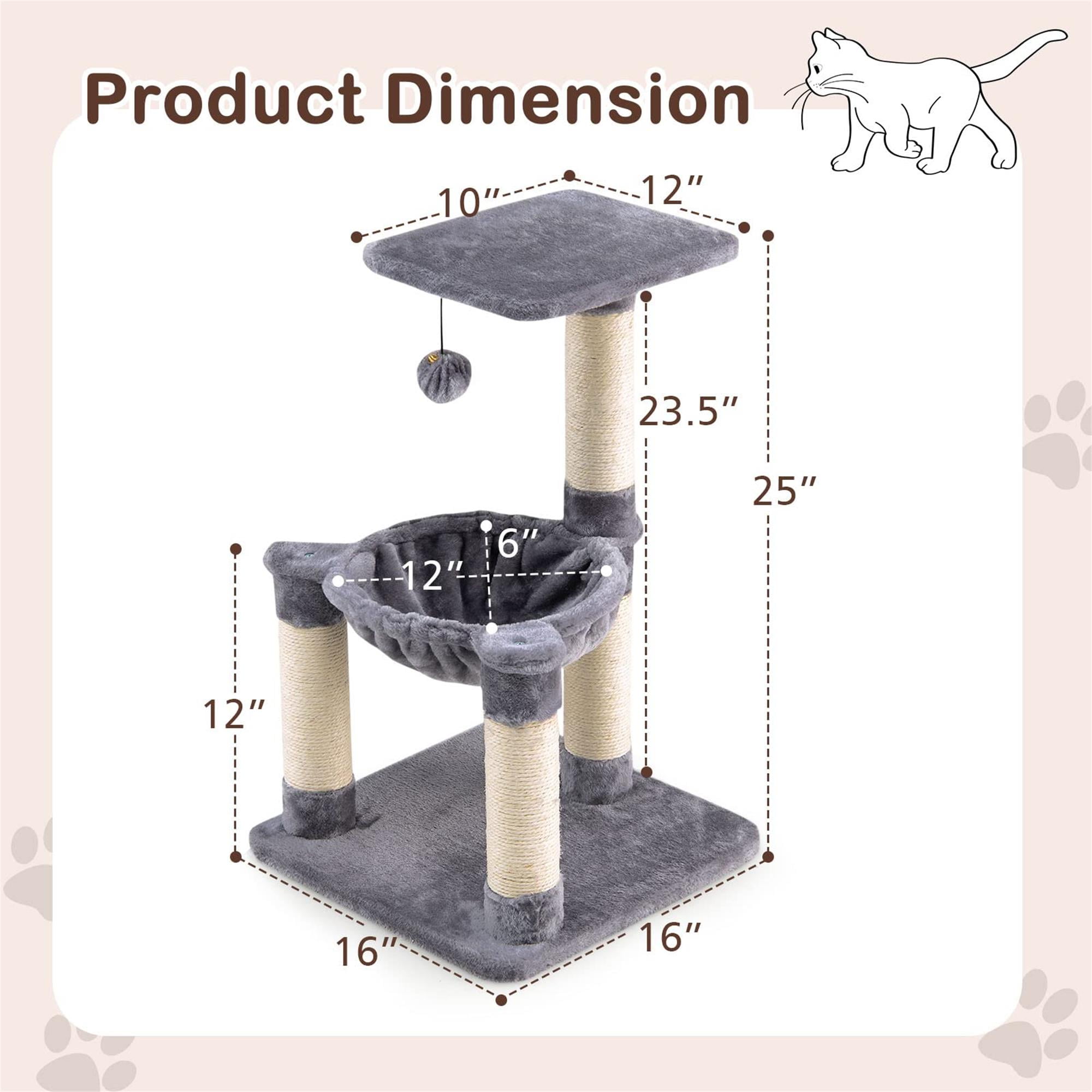 Kadyn 25" Cat Scratching Post, Sisal Rope Scratcher Tree with Hammock and Dangling Ball, Multi-level Cat Tree for Kittens and Adult Cats, Gray Kadyn 25" Cat Scratching Post, Sisal Rope Scratcher Tree with Hammock and Dangling Ball, Multi-level Cat Tree for Kittens and Adult Cats, Gray