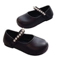 thumbnail image 5 of Girls Mary Jane Shoes with Pearl Strap, Closed Toe Dress Flats for Toddler/Little Girls Black 9.5, 5 of 7